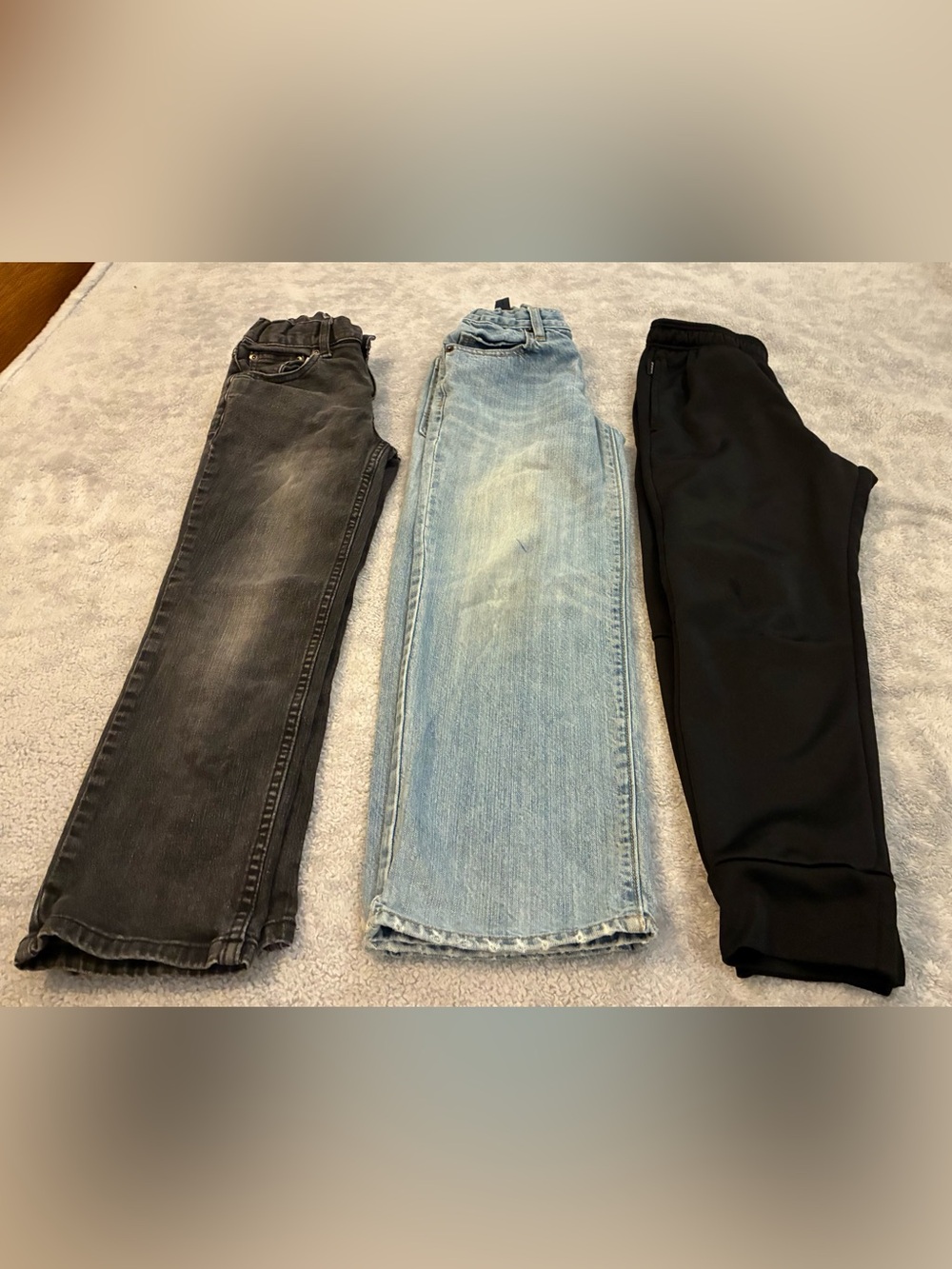 Boys Bundle of 3 Black Sweatpants, Light Blue & Charcoal Jeans Trio - Size 8